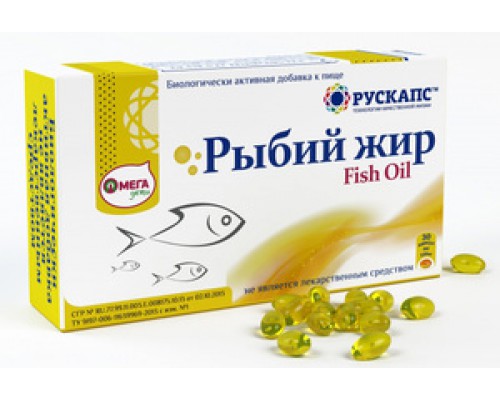 РЫБИЙ ЖИР, Fish Oil, РУСКАПС, 30 капсул